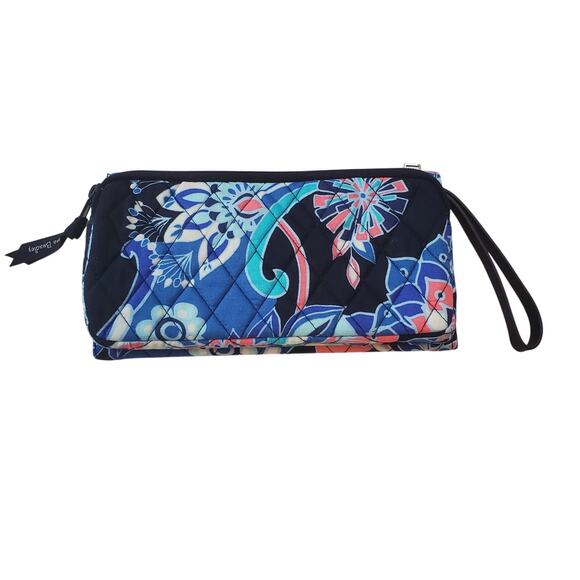 Vera Bradley Floral Blue & Pink Wallet / Clutch Quilted Zipper Pockets LOGO - Picture 4 of 9